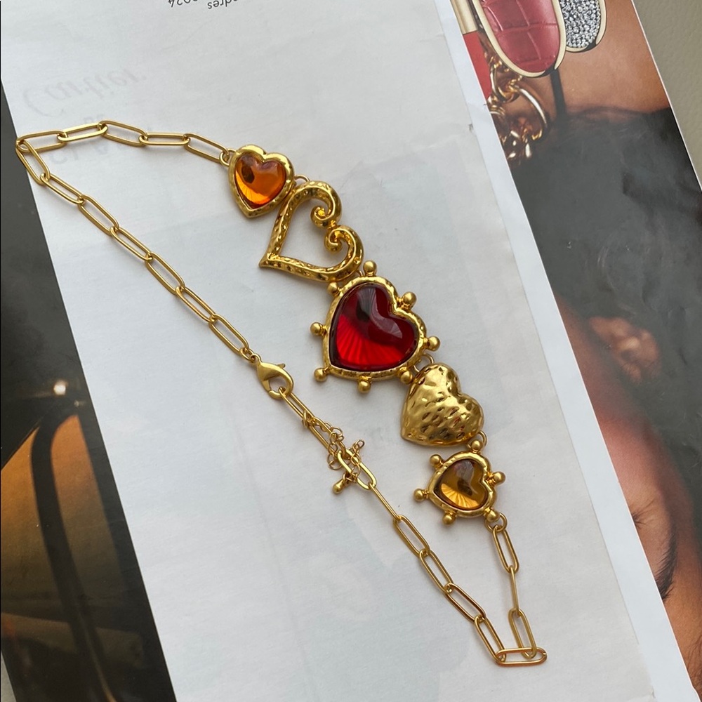 Gold and Red Heart Charm Necklace - Picture 2 of 6